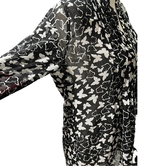 Charter Club Top Butterfly Black White Sheer Button-Front Blouse Women's M - Picture 4 of 12